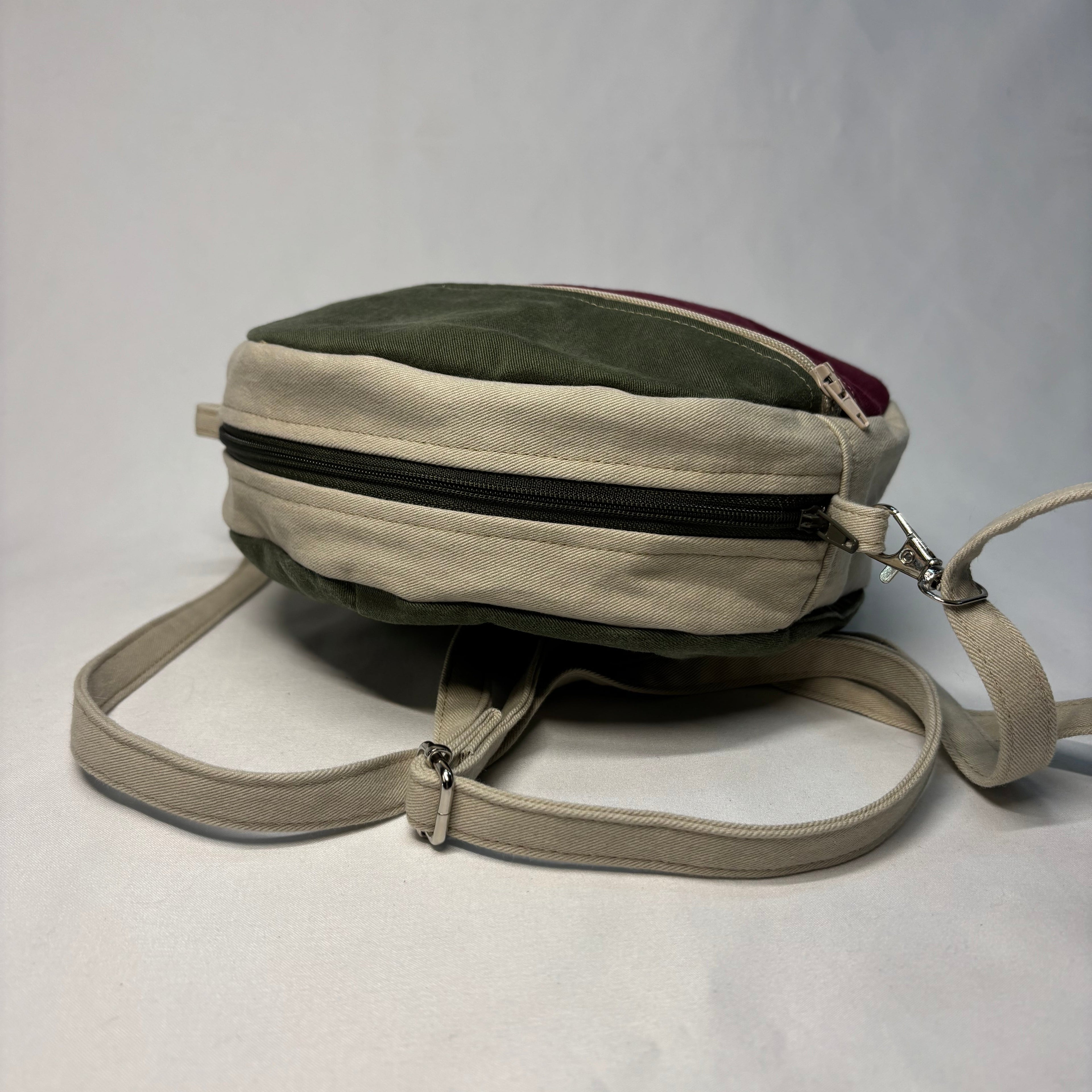 Color Block Circle Crossbody Bag Olive Maroon Khaki