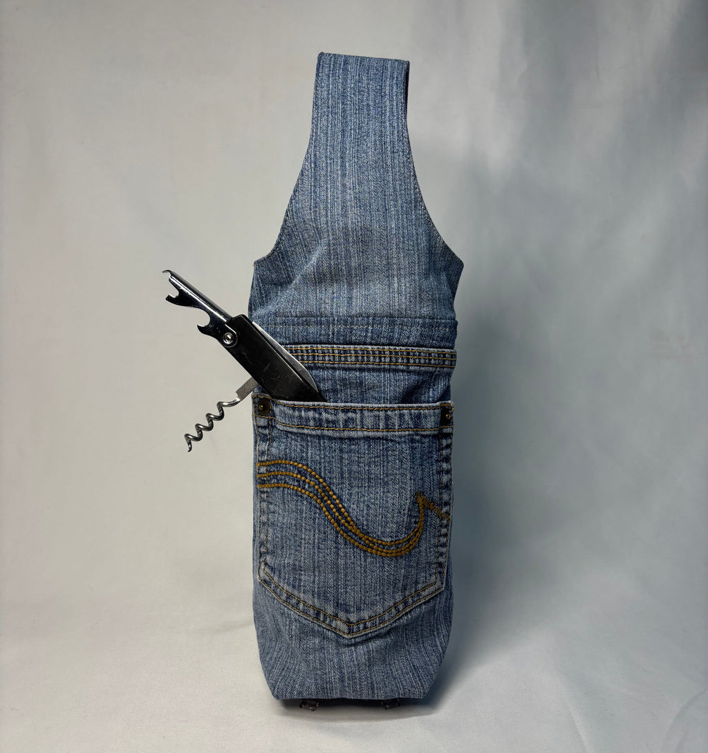 Upcycled Denim Wine Tote 1