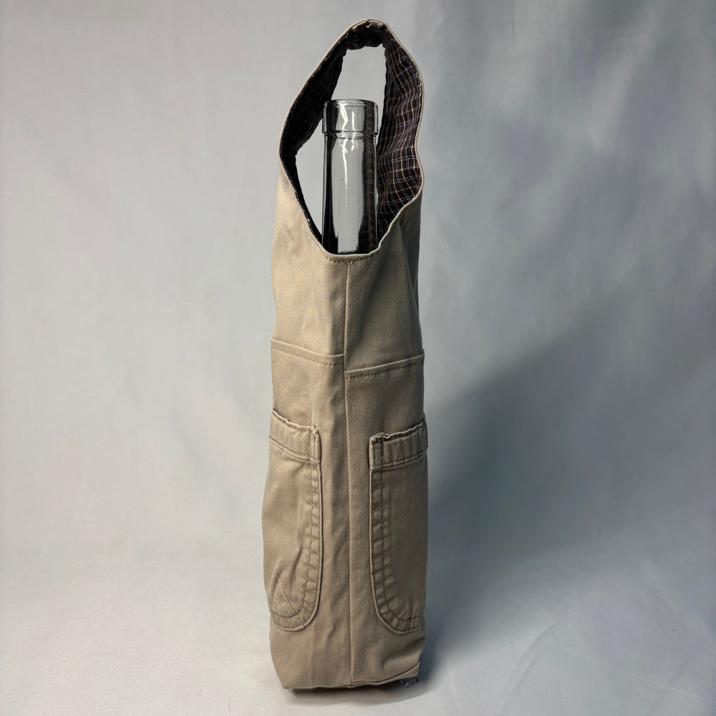 Upcycled Khaki Wine Tote