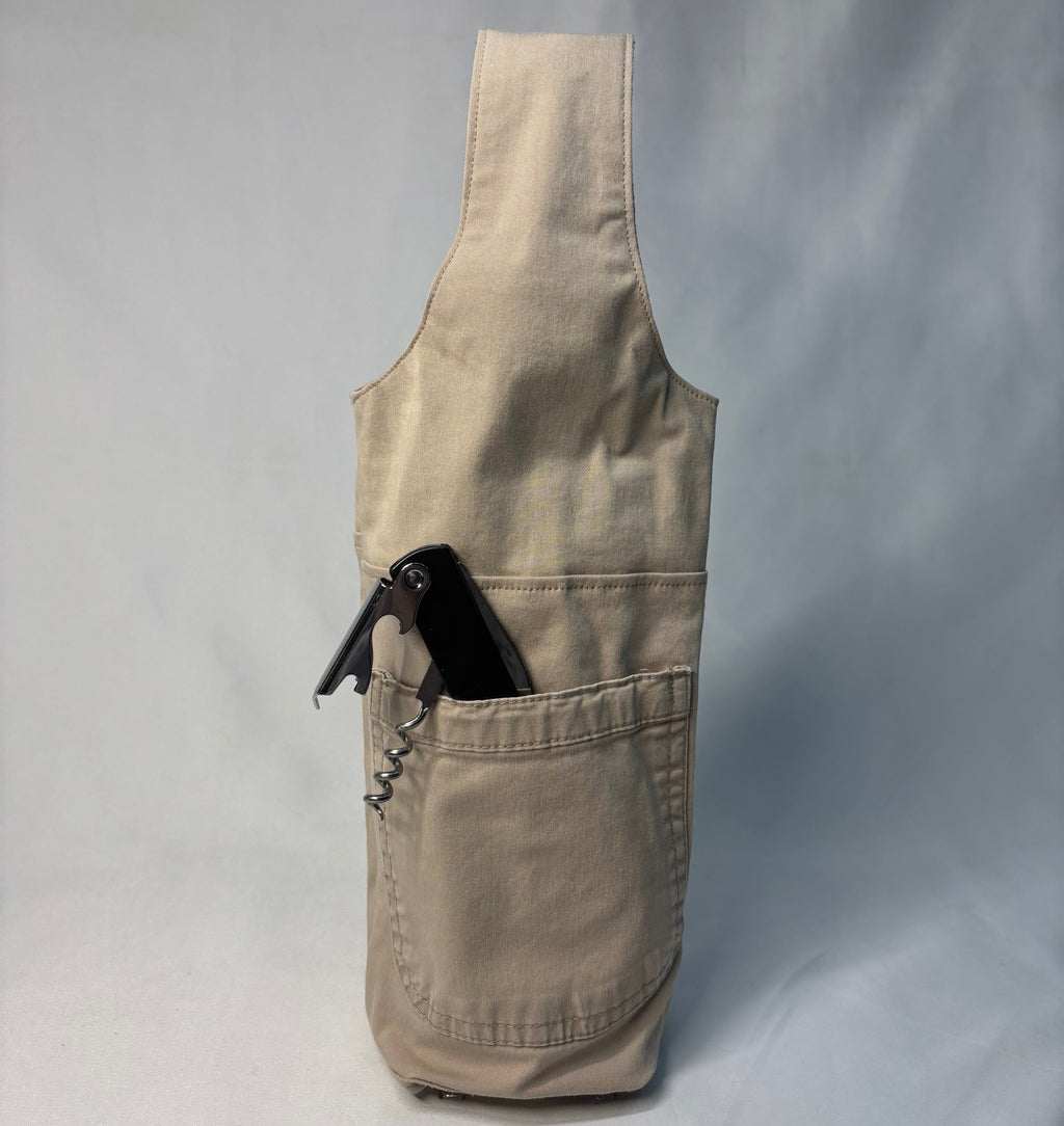 Upcycled Khaki Wine Tote