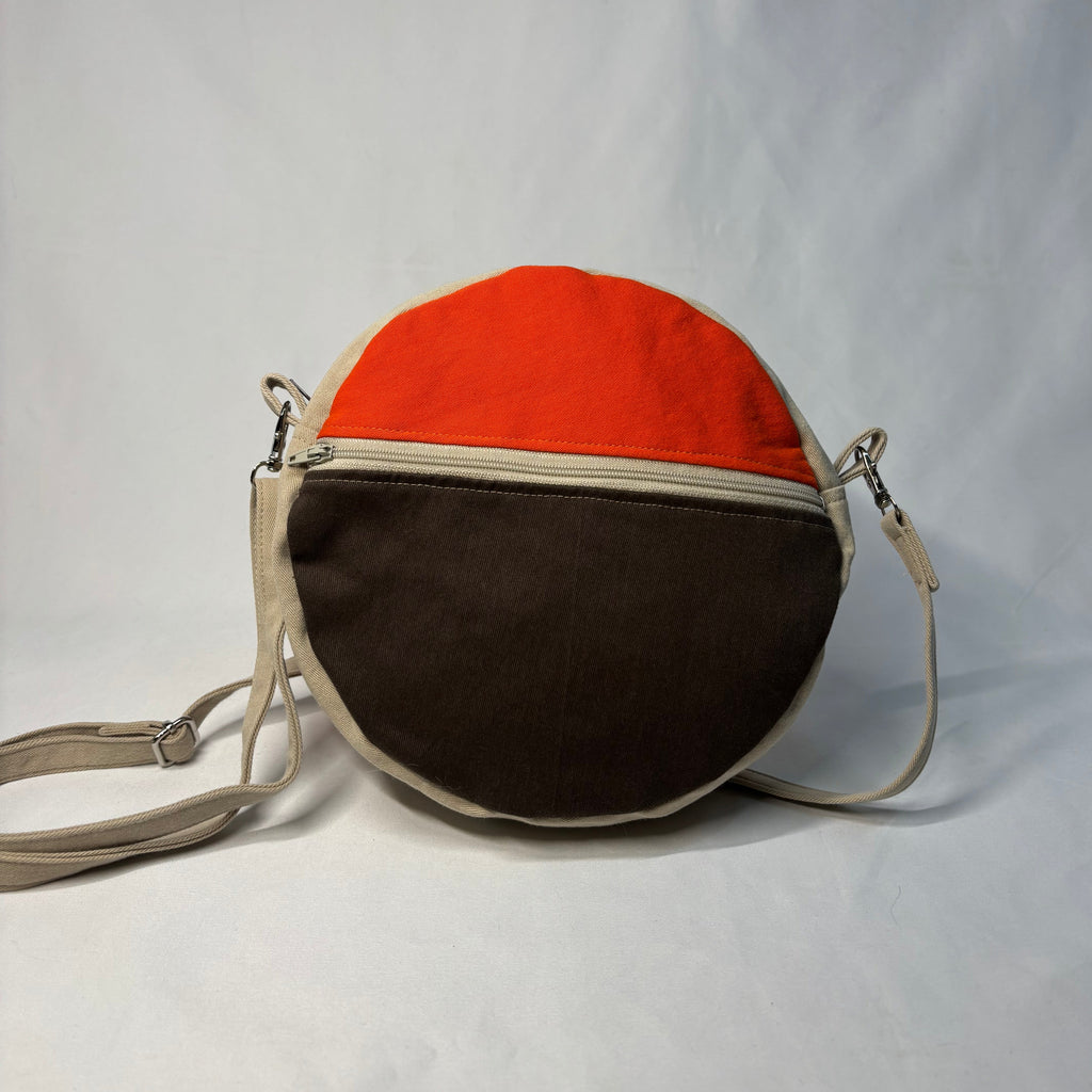 Color Block Circle Crossbody Bag Orange Brown Khaki