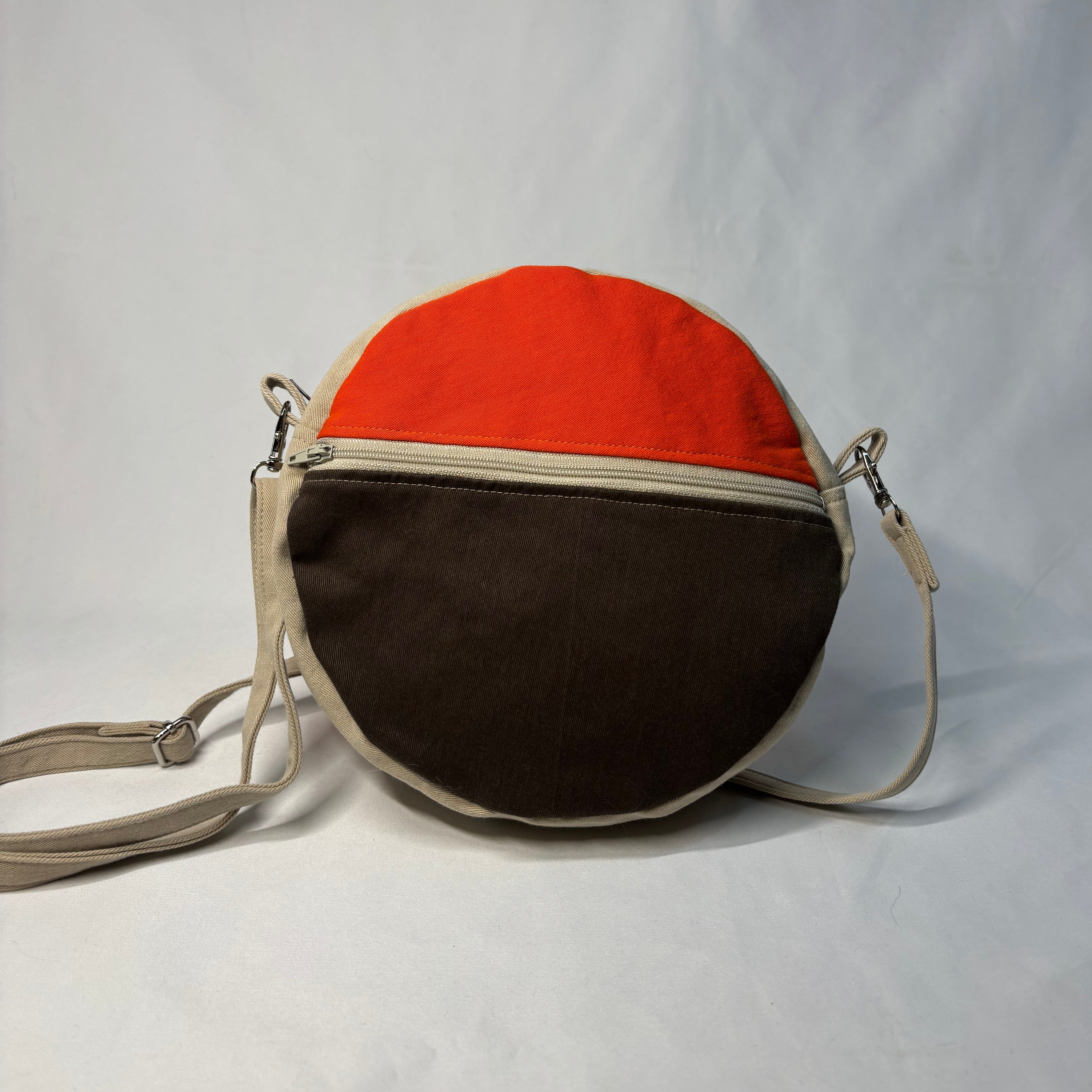 Color Block Circle Crossbody Bag Orange Brown Khaki