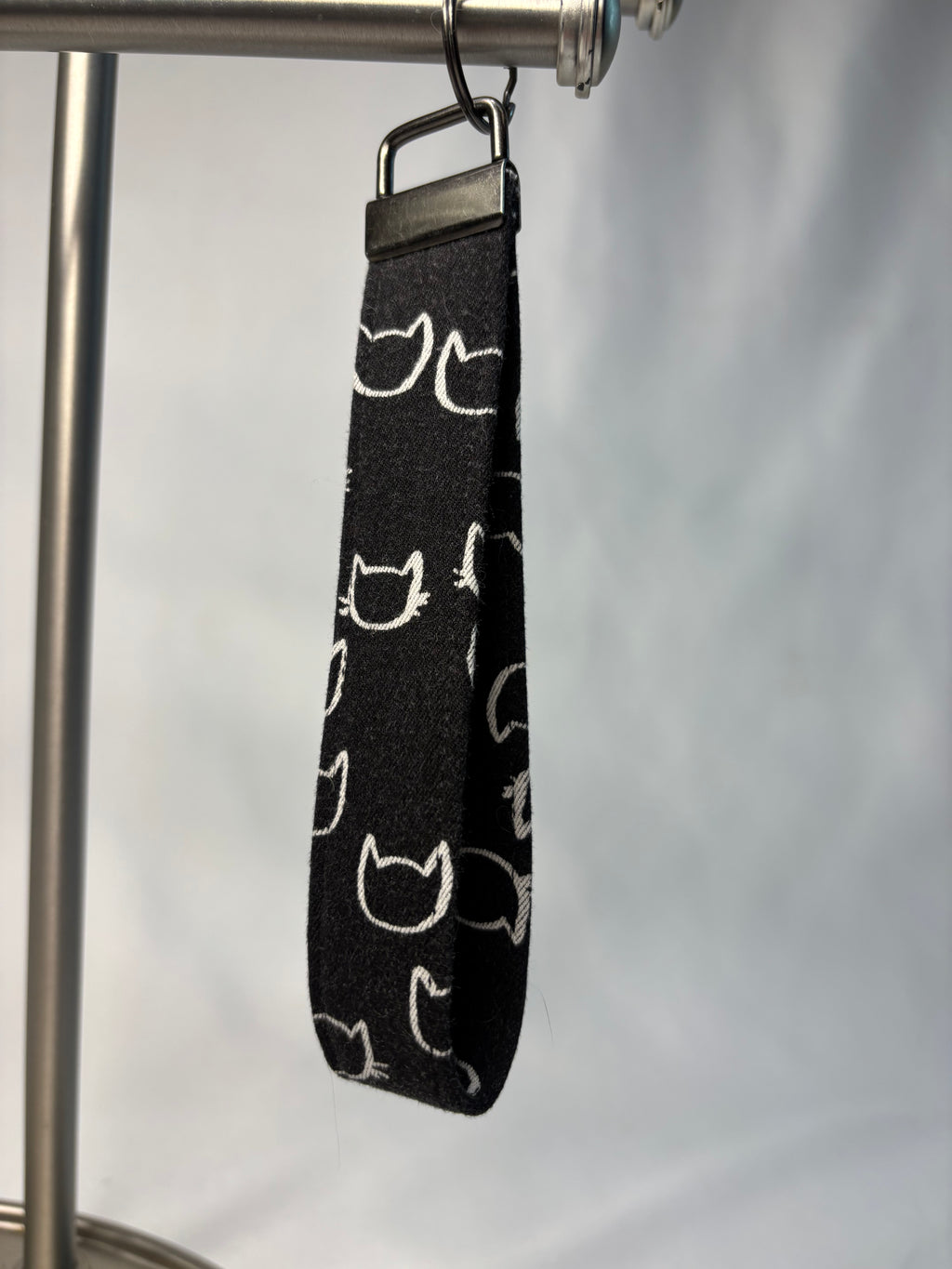 Upcycled Key Fob/Wrist strap Cats on Black
