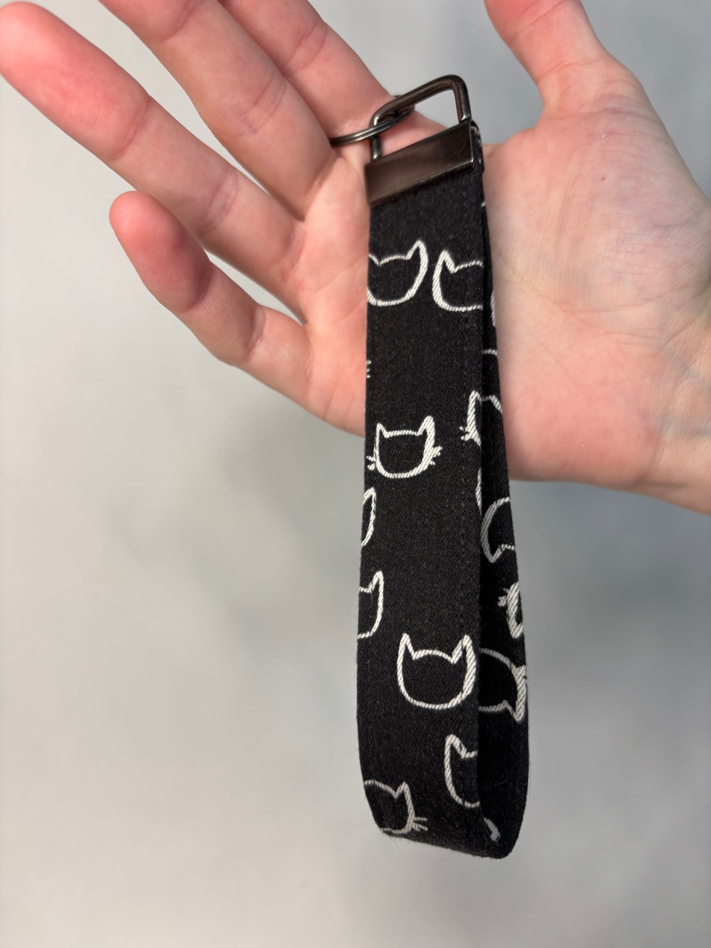 Upcycled Key Fob/Wrist strap Cats on Black