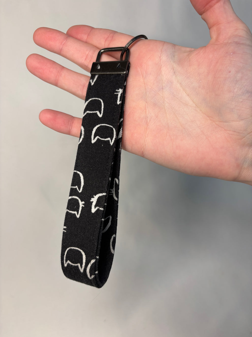Upcycled Key Fob/Wrist strap Cats on Black