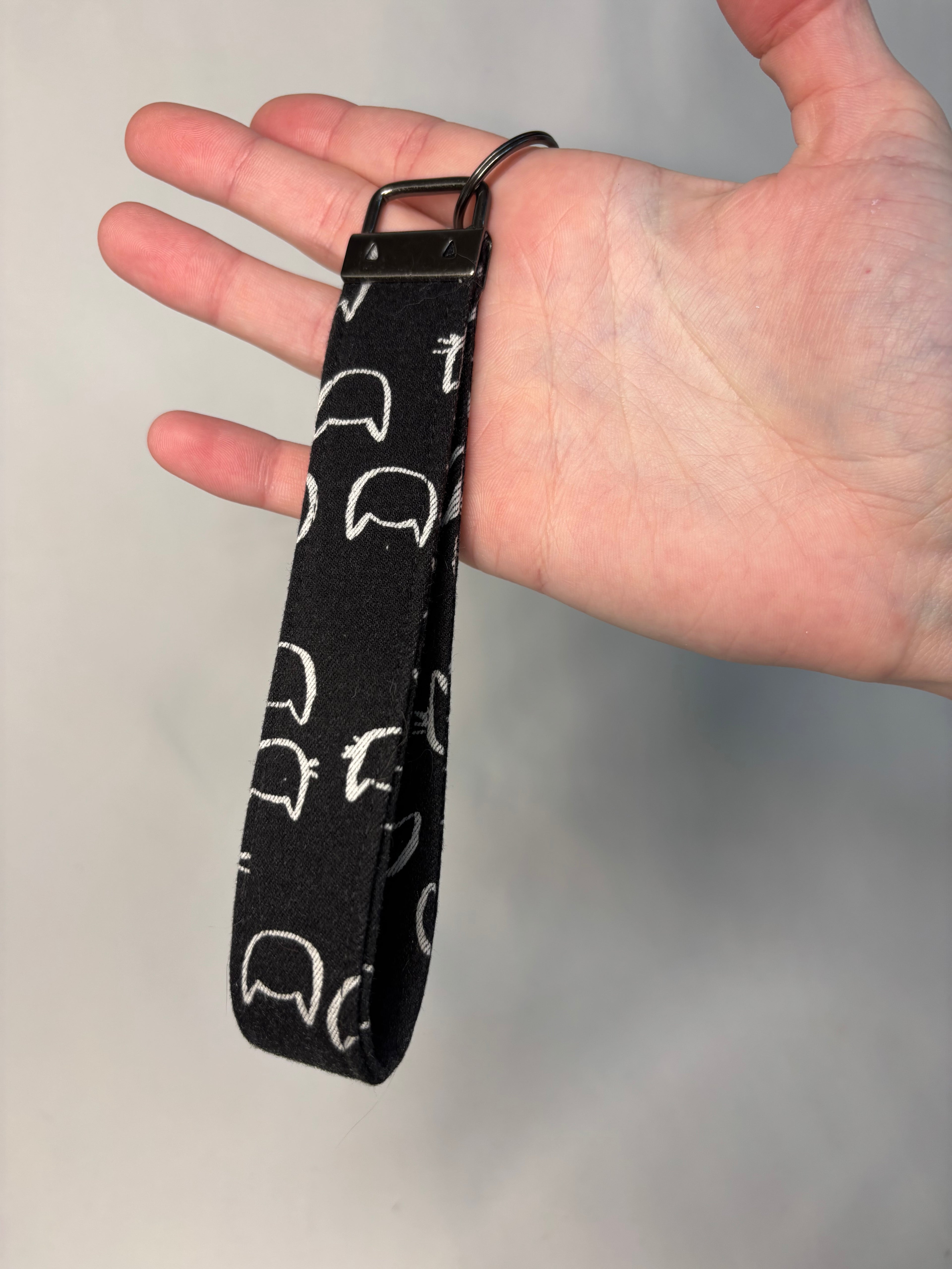 Upcycled Key Fob/Wrist strap Cats on Black