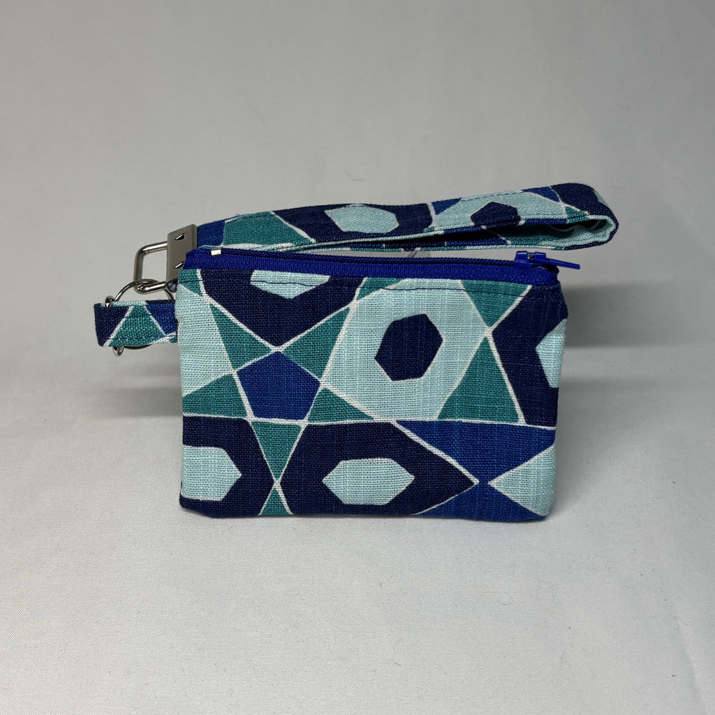 Upcycled Fabric Wristlet Pouch - Blue Print