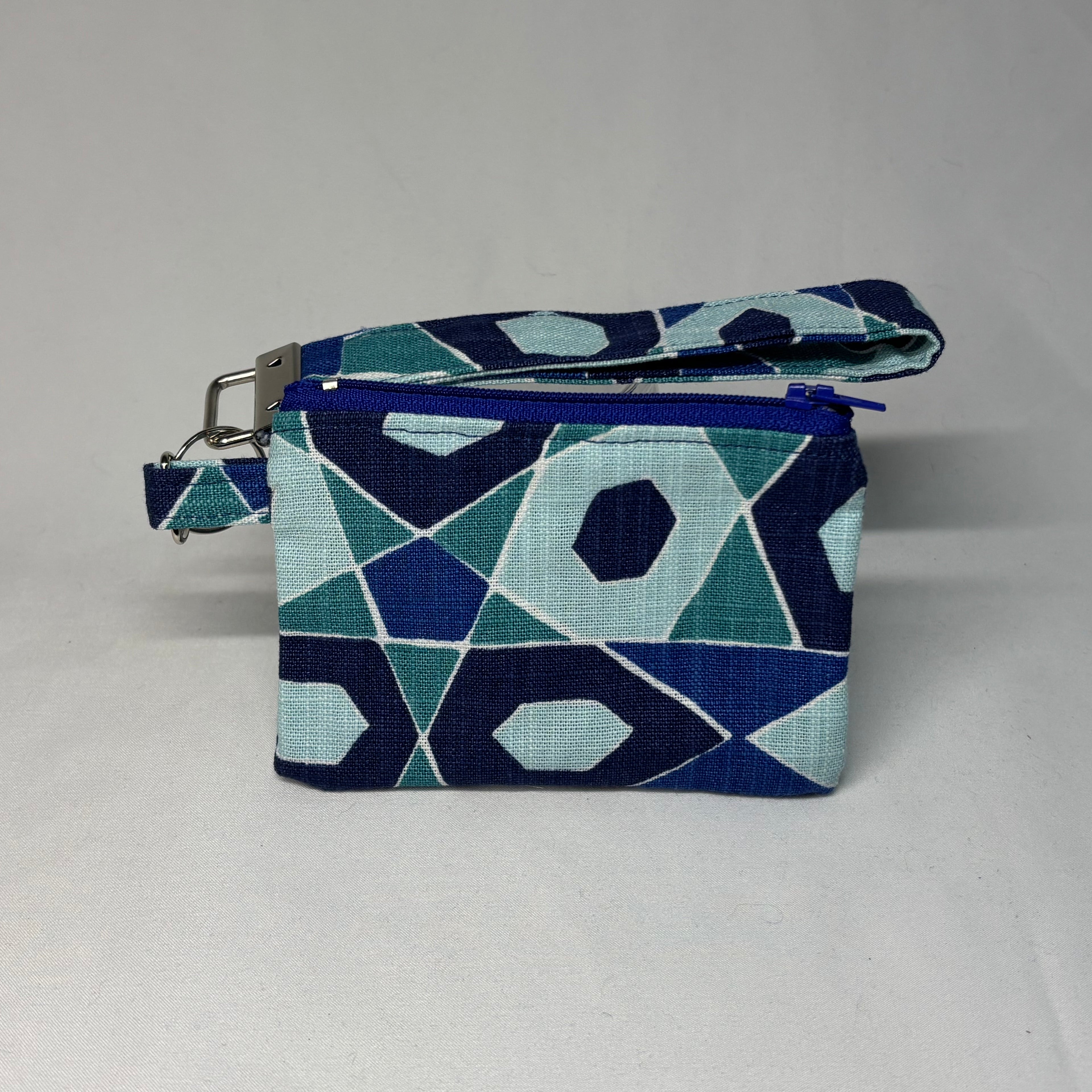 Upcycled Fabric Wristlet Pouch - Blue Print