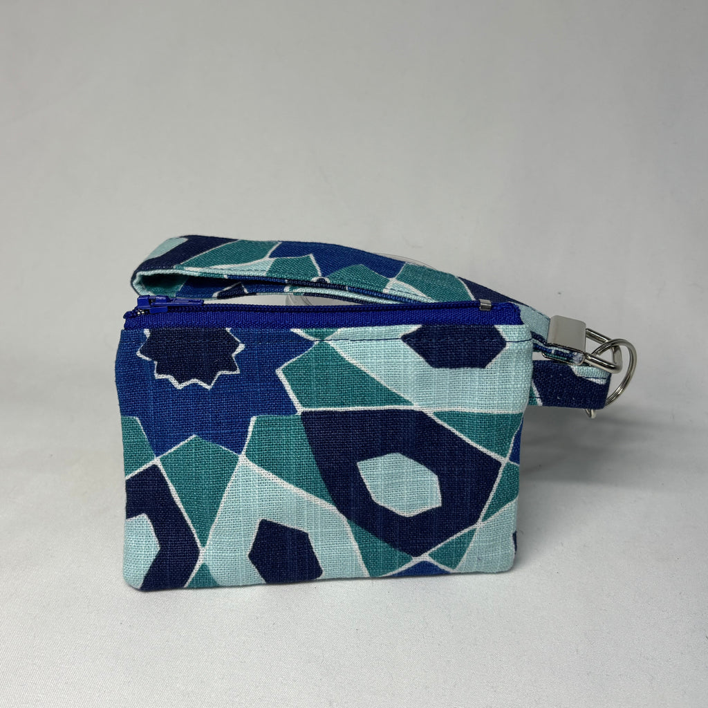 Upcycled Fabric Wristlet Pouch - Blue Print