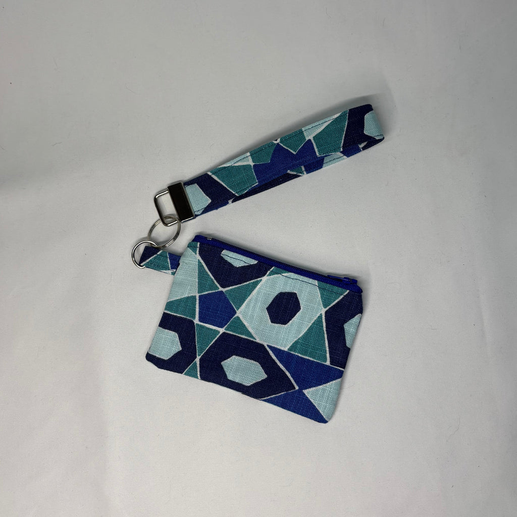 Upcycled Fabric Wristlet Pouch - Blue Print